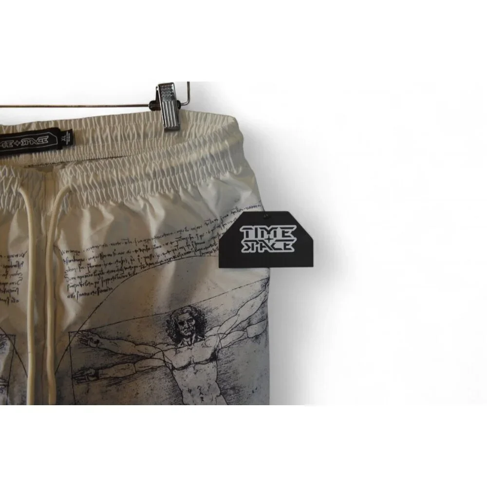 Time + Space Da Vinci Vitruvian Man Elastic Waist Swim Board Shorts XL NWT